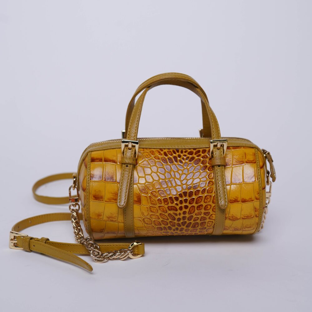 Da Milano Croc Embossed Yellow Satchel Bag - Image 2