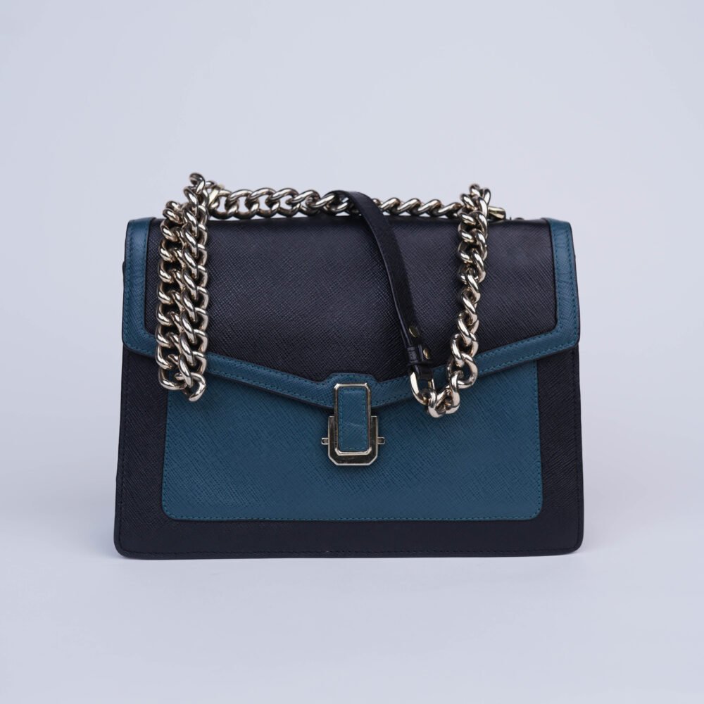Da Milano Textured Leather Black And Blue Sling Bag
