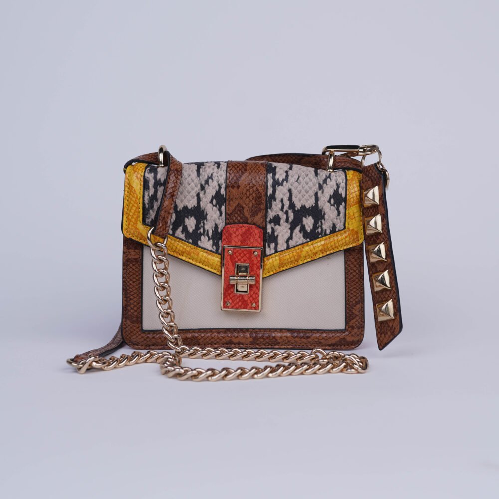Aldo Theallia Brown And Yellow Colour Block Medium Sling Bag