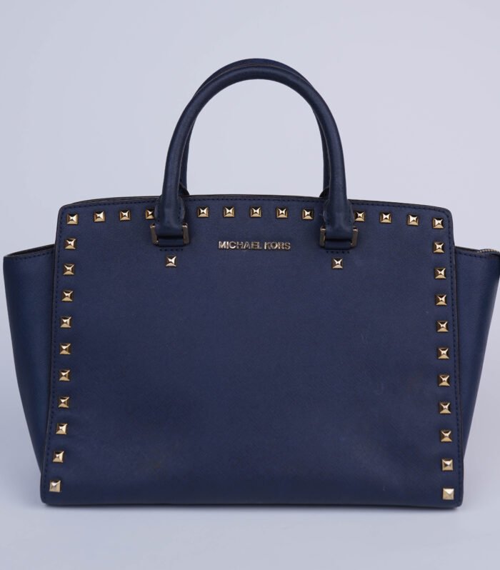 Michael Kors Selma Stud Blue/Gold Medium Satchel Bag