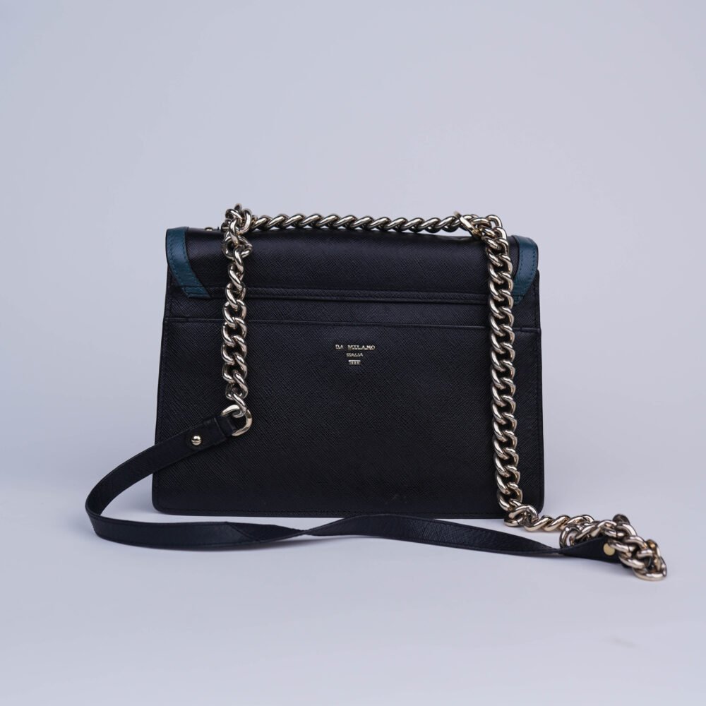 Da Milano Textured Leather Black And Blue Sling Bag - Image 2