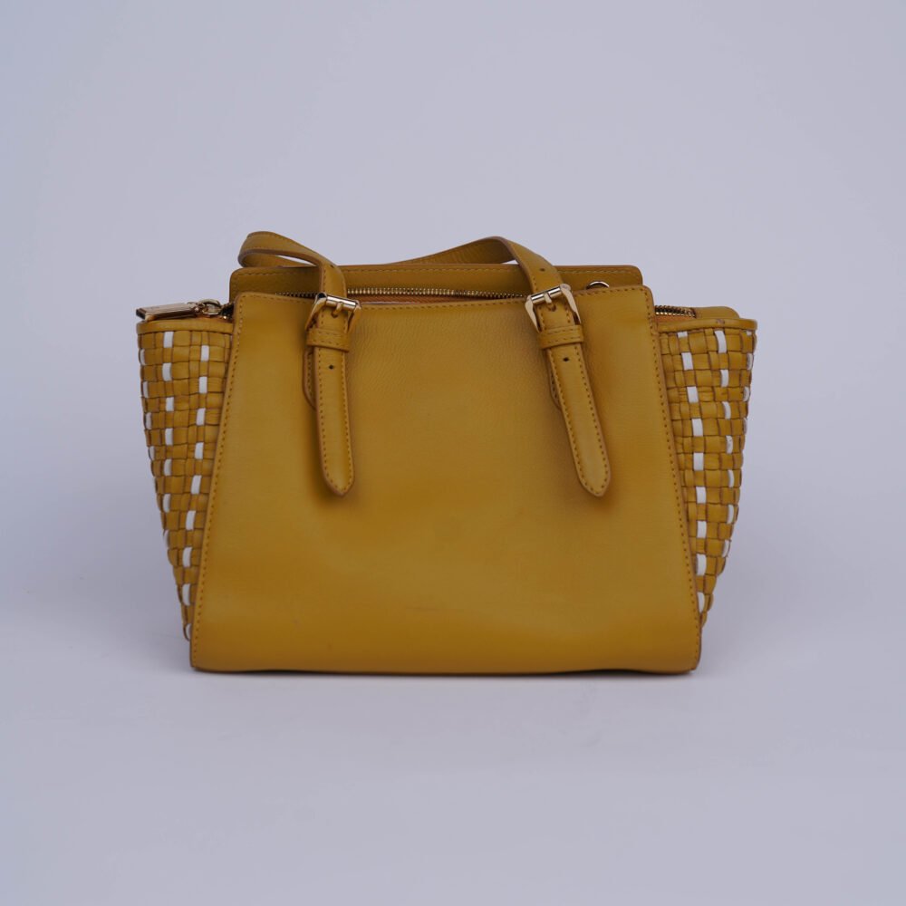 Eske Paris Textured Leather Yellow/White Medium Satchel Bag - Image 2