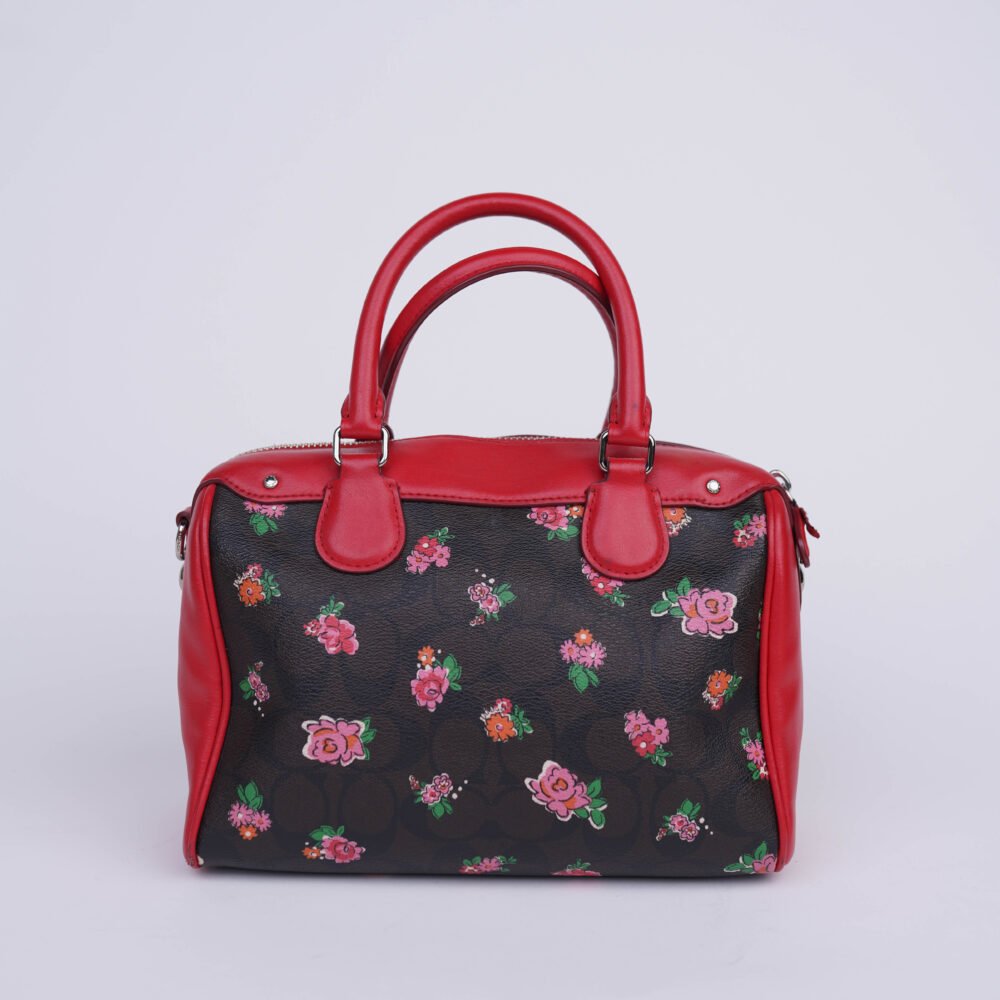 Coach Floral Print Coated Canvas Mini Bennet Brown/Red/Multi Satchel Bag - Image 2