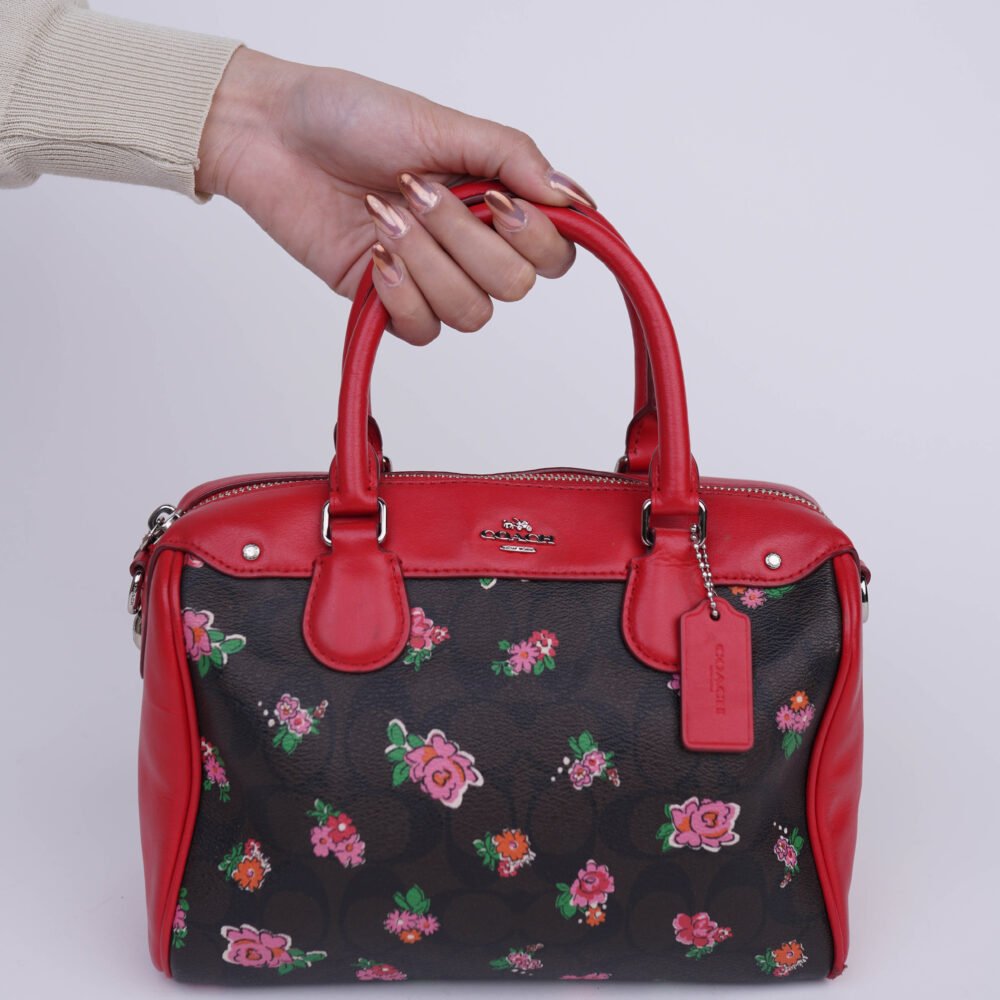 Coach Floral Print Coated Canvas Mini Bennet Brown/Red/Multi Satchel Bag