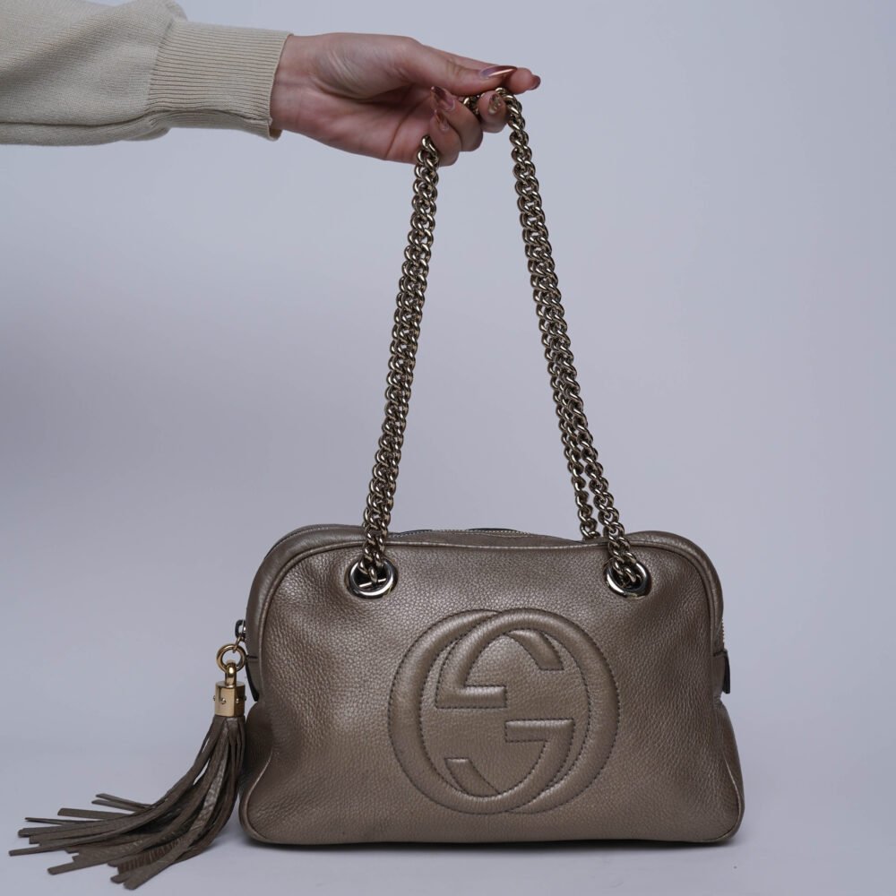 Gucci Soho Metallic Grey Chain Shoulder Bag - Image 2