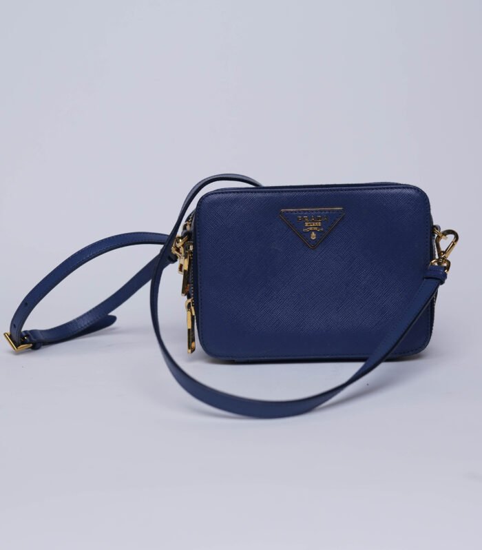 Prada Saffiano Pebbled Leather Navy Blue Crossbody Bag