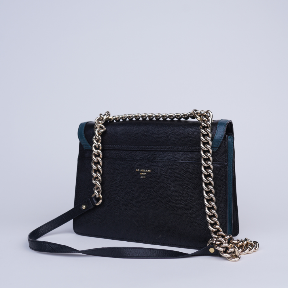 Da Milano Textured Leather Black And Blue Sling Bag - Image 3