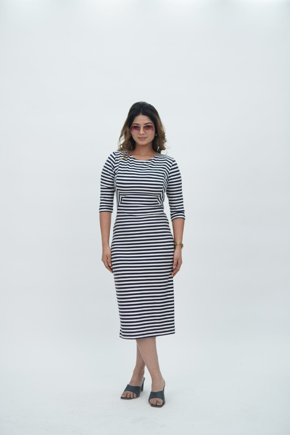 Zara Blue And White Striped Bodycon Dress