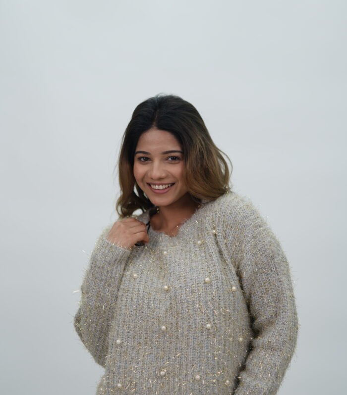 Kazo Grey Short Length Pullover With Falling Shoulder