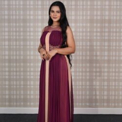 Wine And Peach Georgette Gown With Handwork