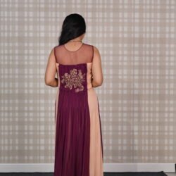 Wine And Peach Georgette Gown With Handwork - Image 2