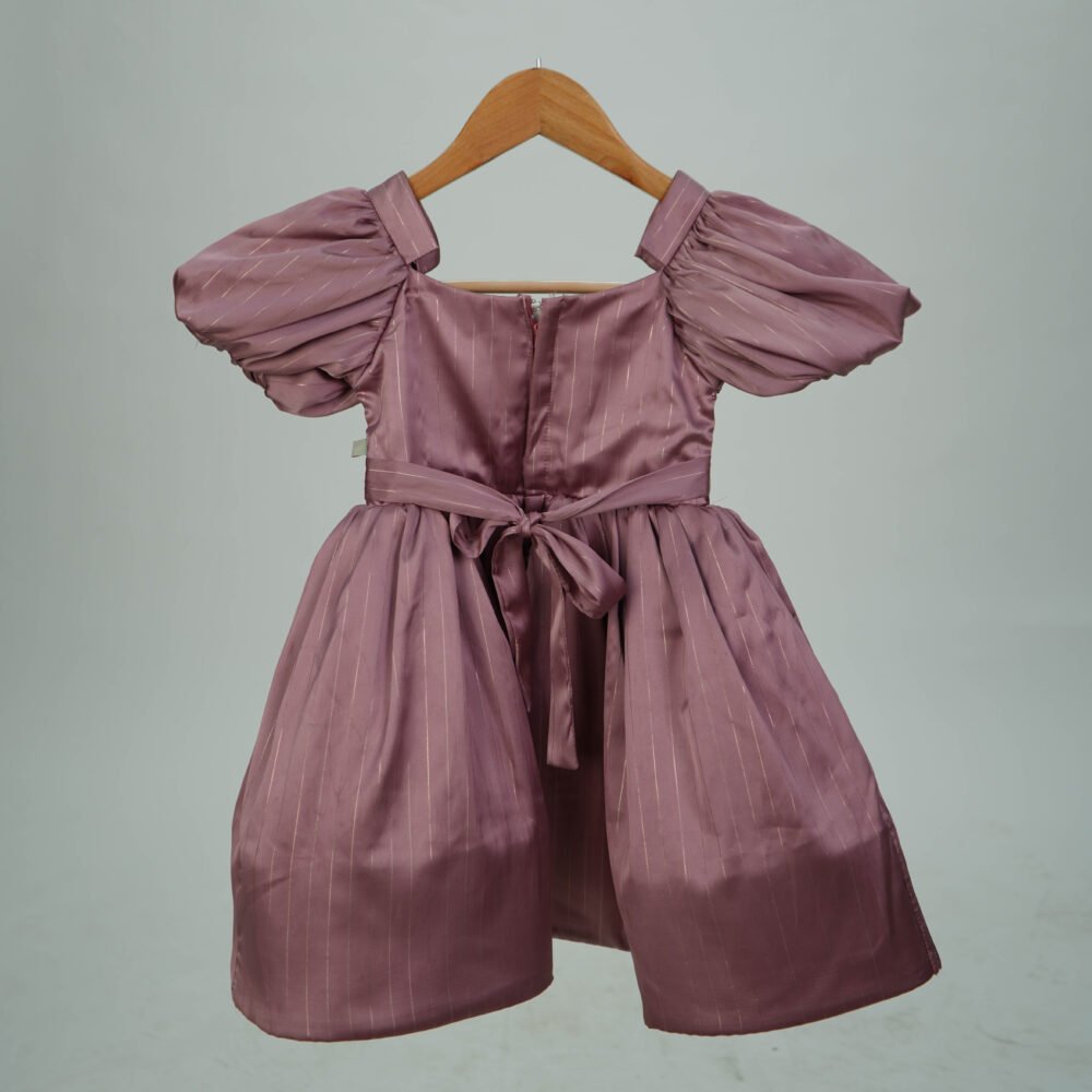 Stylekins Onion Pink Satin Dress With Puff Sleeves - Image 2