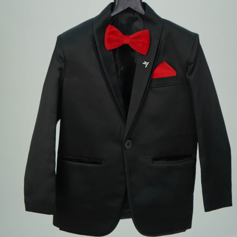 Stylekins Black Tuxedo With Red Bow and Red Pocket Square (can be paired with white shirt and black trouser/jeans)