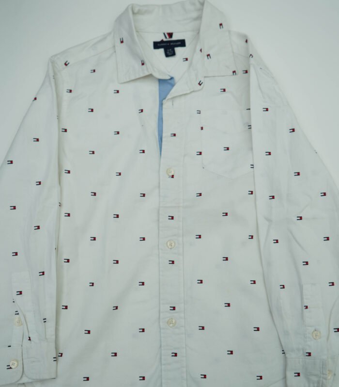 Tommy Hilfiger White Tommy Hilfiger Logo Print Cotton Long Sleeves Shirt