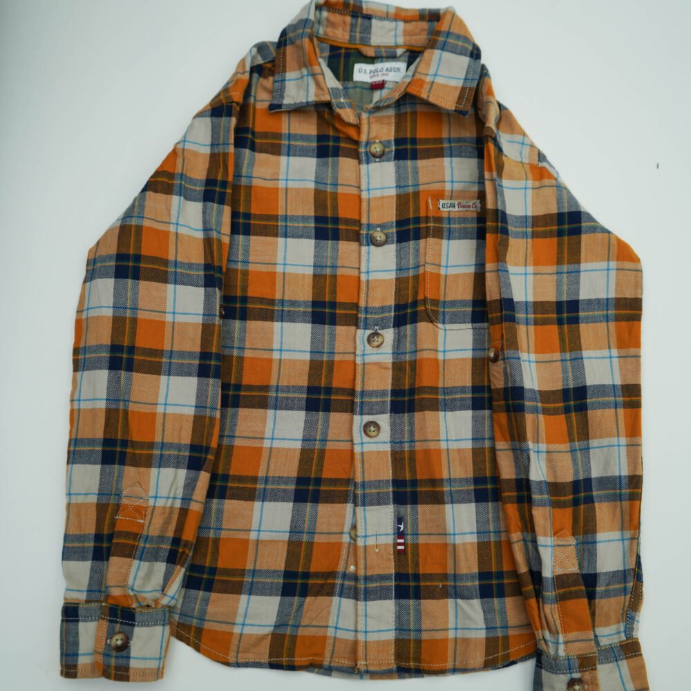 U.S. POLO ASSN Mustard and Blue Checked Cotton  Wool Long Sleeves Shirt