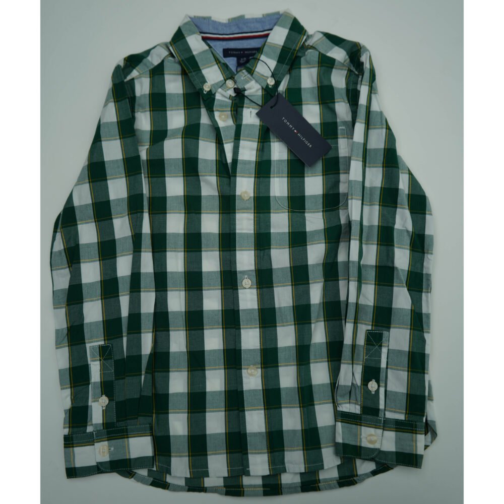 Tommy Hilfiger Green and White Checked Long sleeves Cotton Shirt