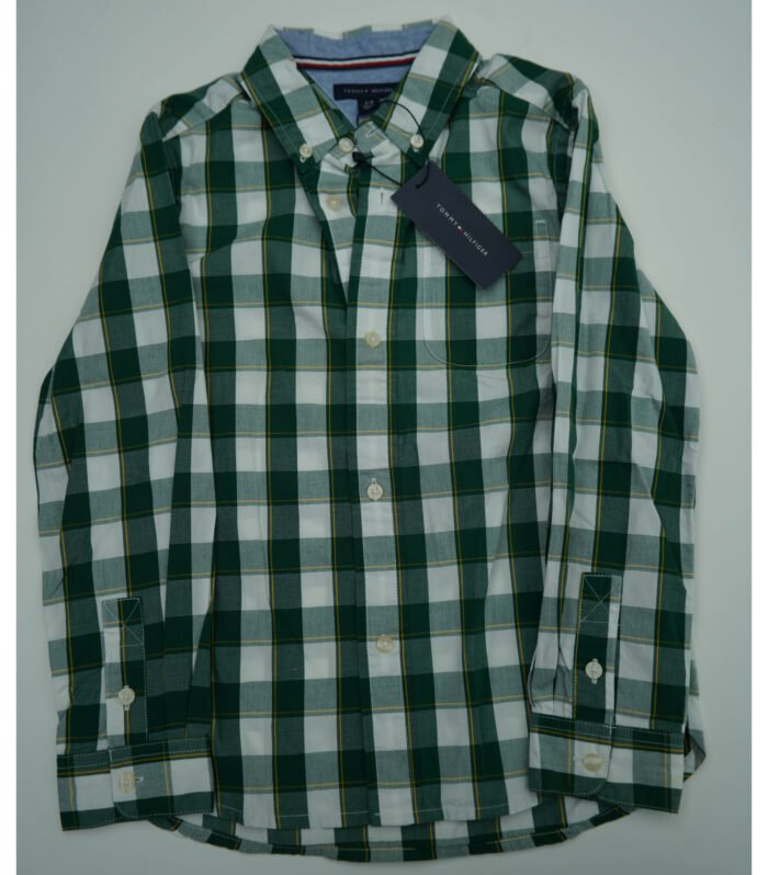 Tommy Hilfiger Green and White Checked Long sleeves Cotton Shirt