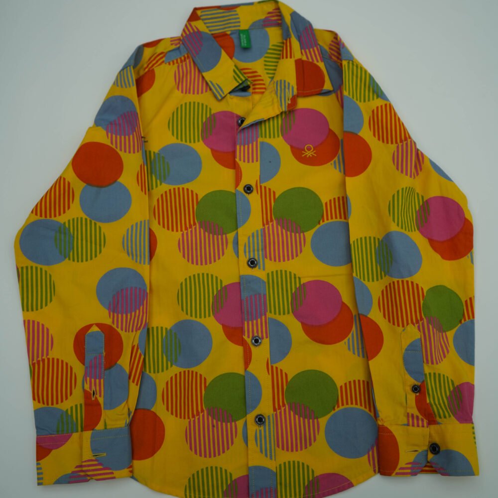United Colors of Benetton Yellow Printed Cotton Long Sleeves Shirt