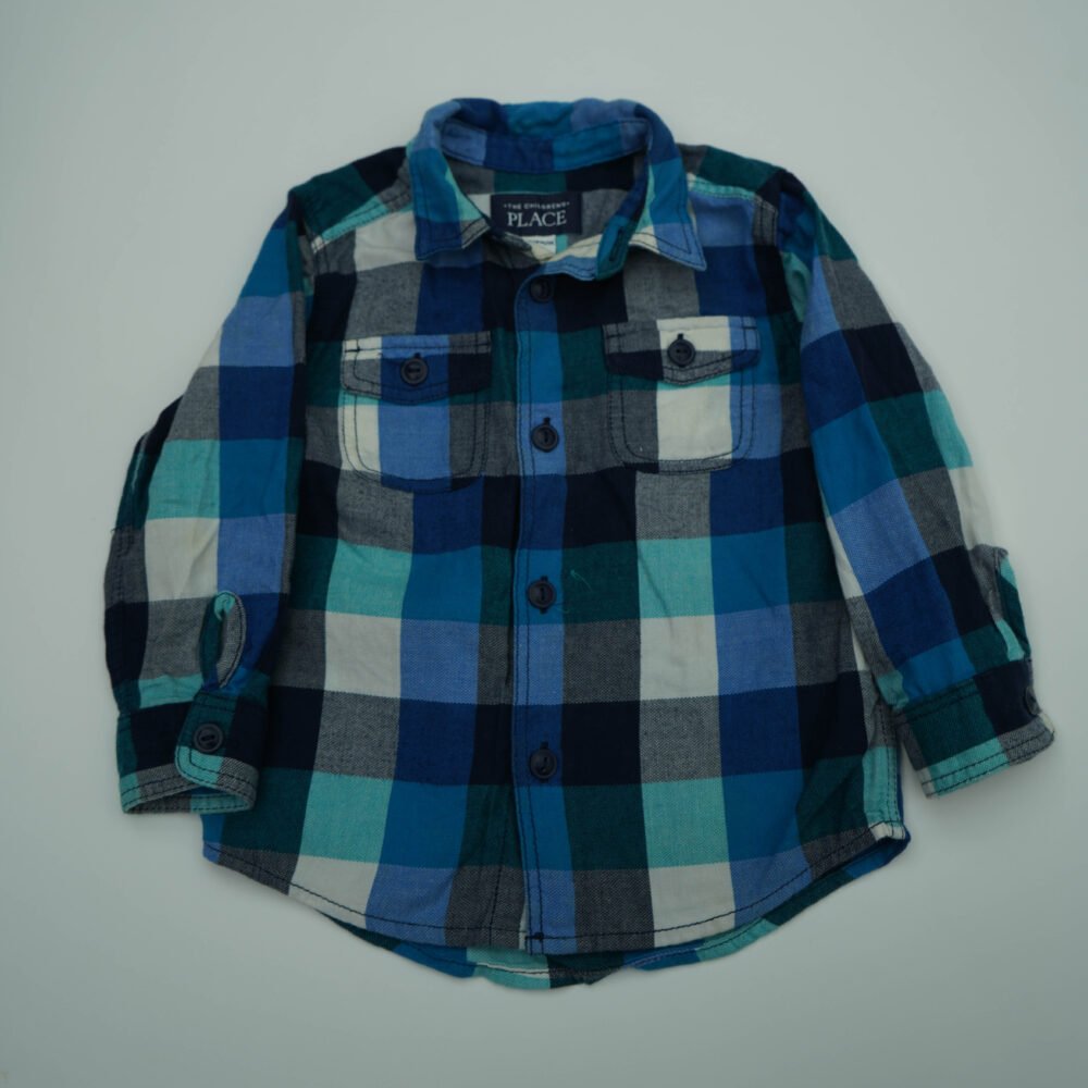 The Children’s Place Blue and White Checked  Long Sleeves Cotton Shirt