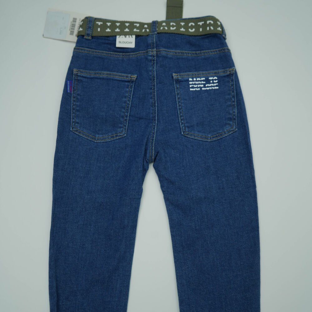 ZARA Blue Denim Jeans With Belt - Image 2