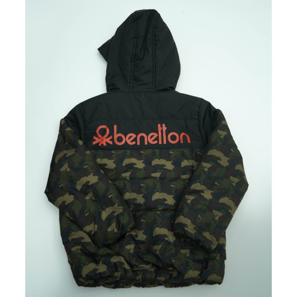 United Colors of Benetton Black and Olive Green Camouflage Printed Padded Jacket - Image 2