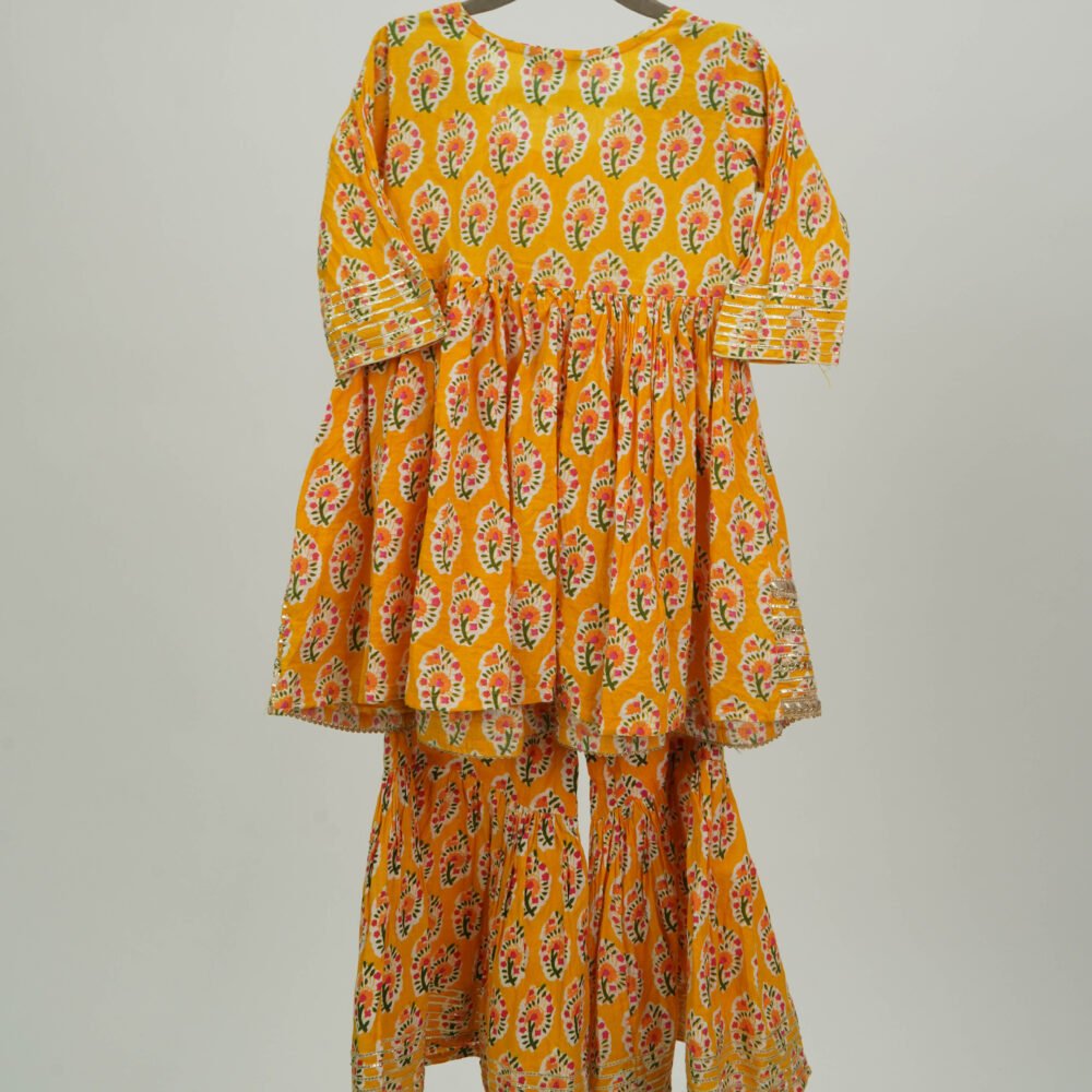 Stylekins 2 Piece Yellow Printed Cotton Sharara Suit - Image 2