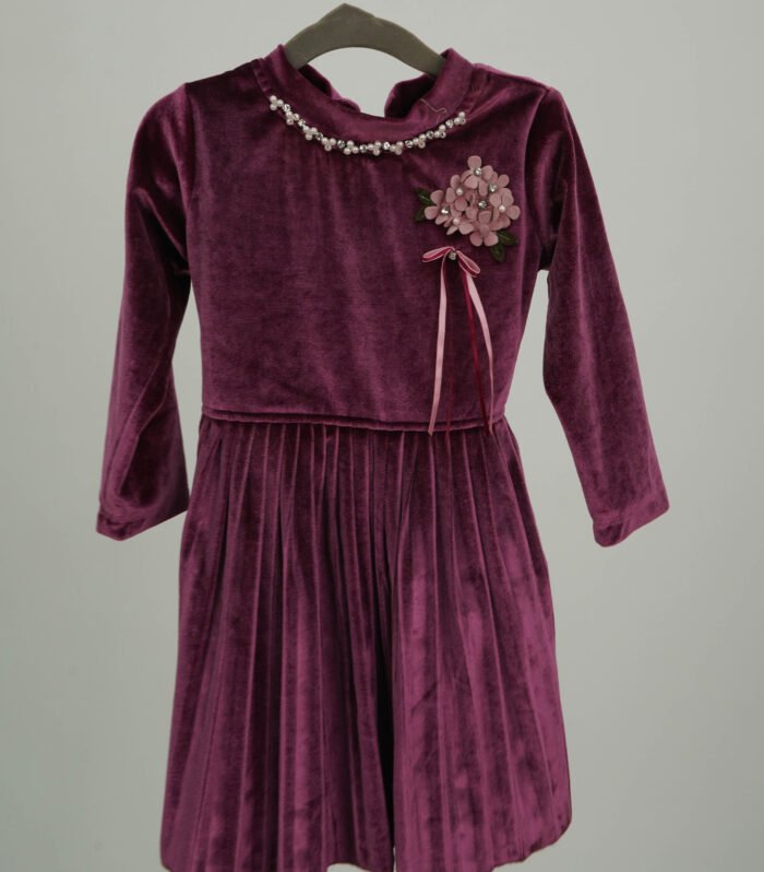 Daffodils Dark Magenta A-Line Velvet Dress