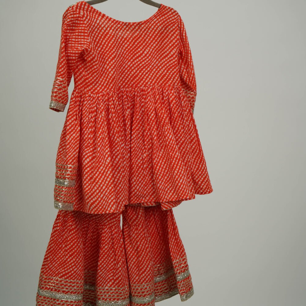 Stylekins 2 Piece Orange Printed With Gotta Work Cotton Sharara Suit - Image 2