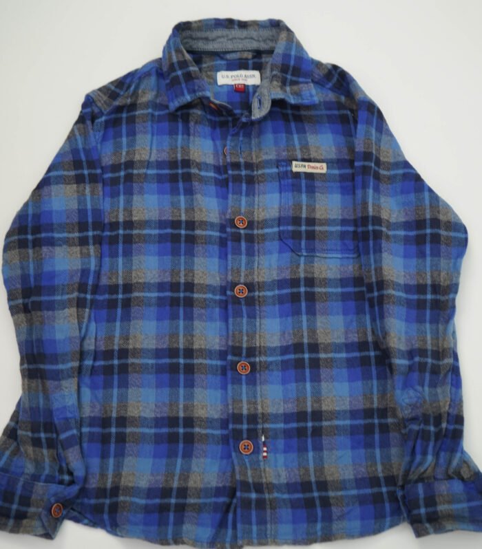 U.S. POLO ASSN Blue Spread Collar Checked Long Sleeves Shirt