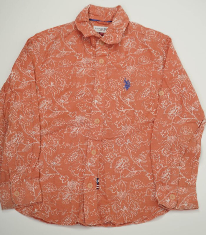 U.S. POLO ASSN Orange and White Printed Cotton Full Sleeves Shirt
