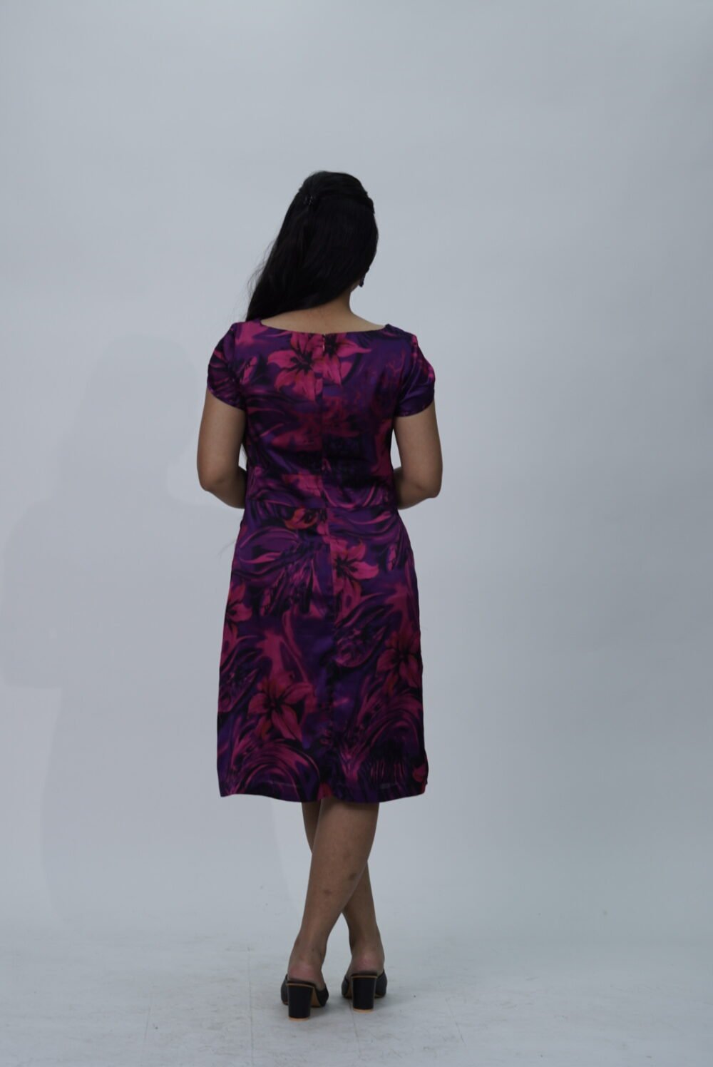 Park Avenue Hot Pink And Purple Printed Satin Dress - Image 2