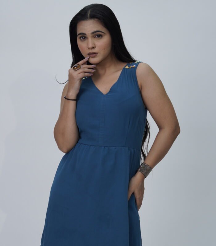 Vero Moda Teal Blue V-Neck Mini Dress