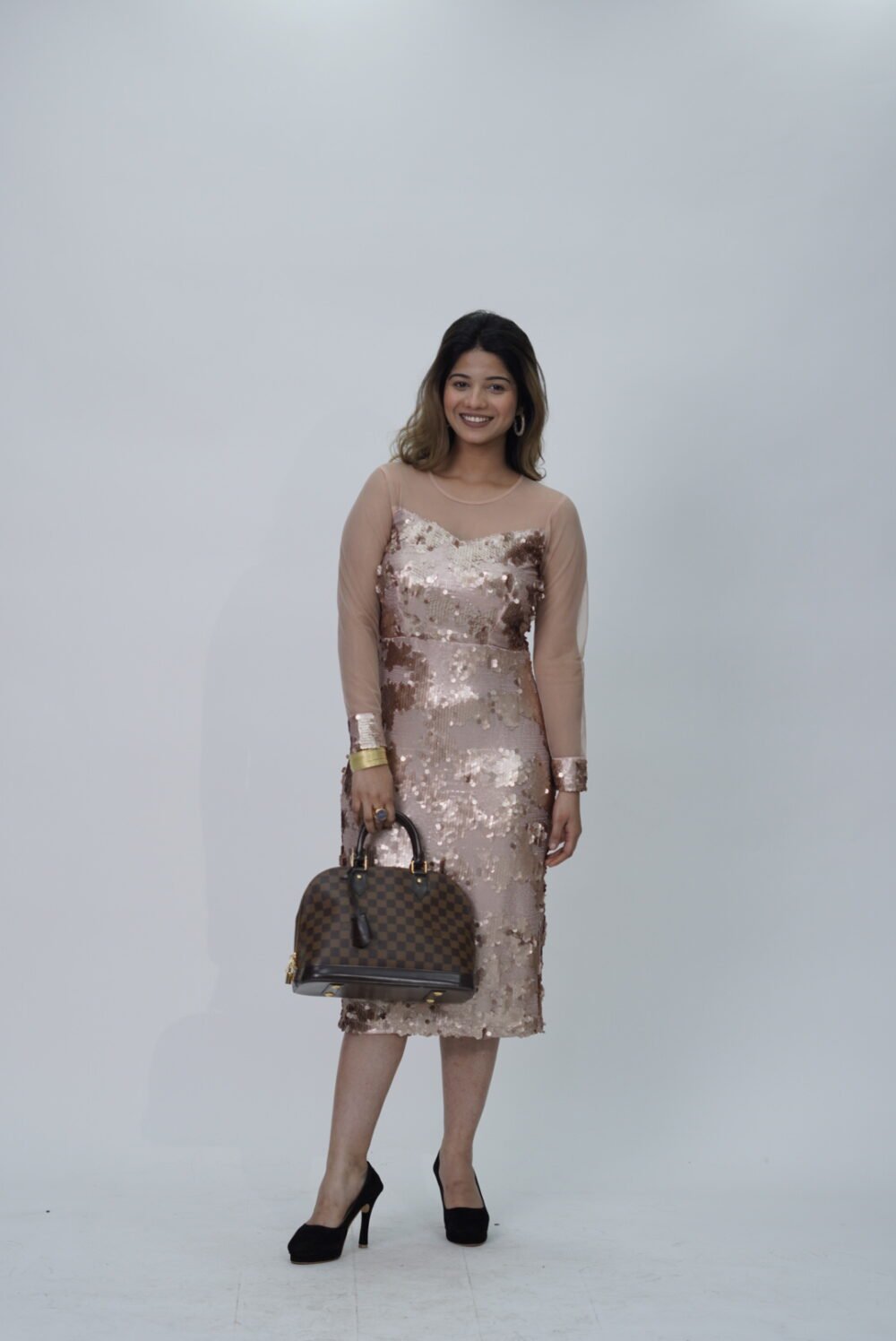 Stylekins Padded Peach Sequin Midi Dress