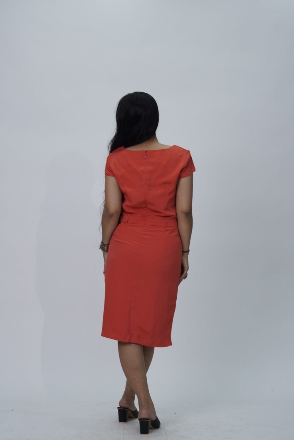 Park Avenue Orange Crepe Midi Dress - Image 2