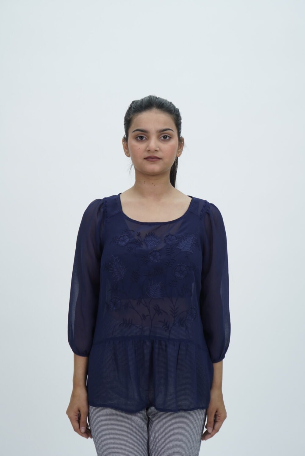 M&S Navy Blue Peplum Top
