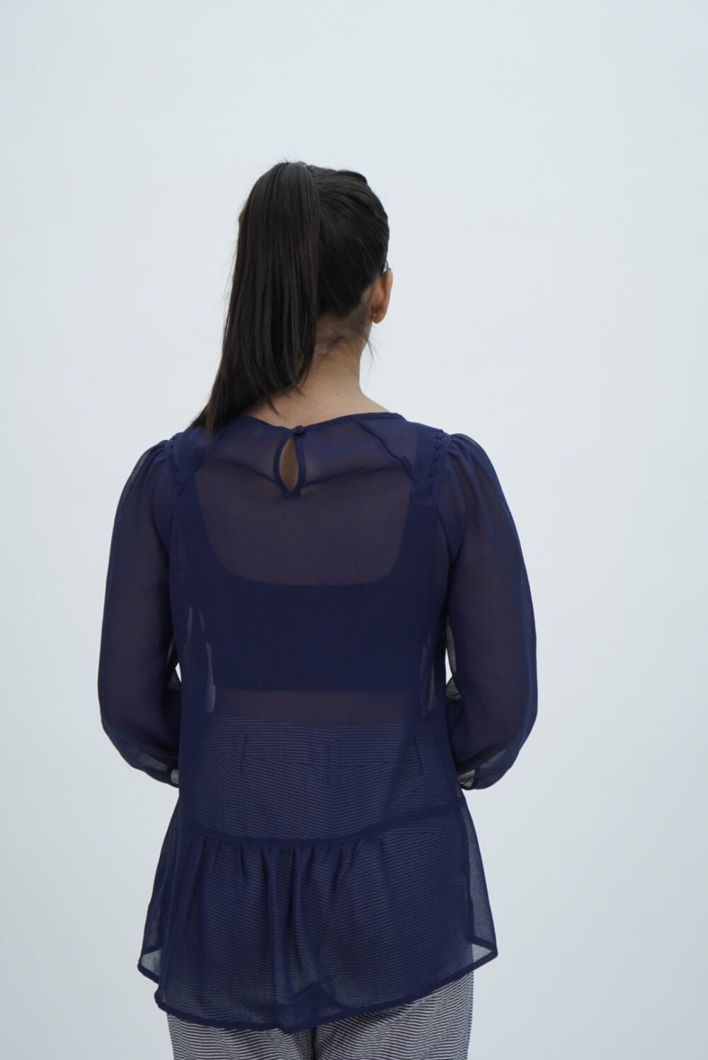 M&S Navy Blue Peplum Top - Image 2
