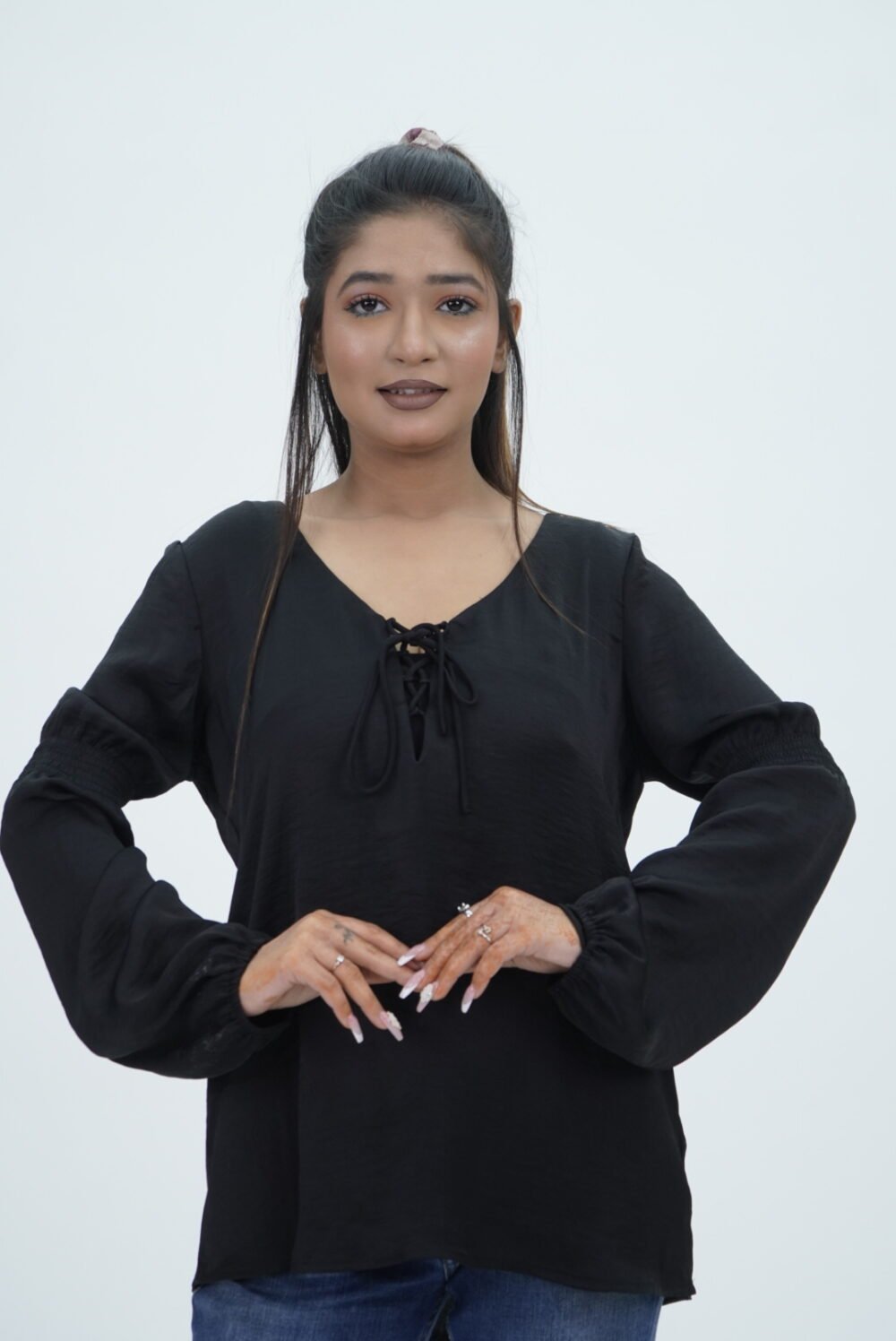 Forever 21 Black Satin Long Sleeves Top