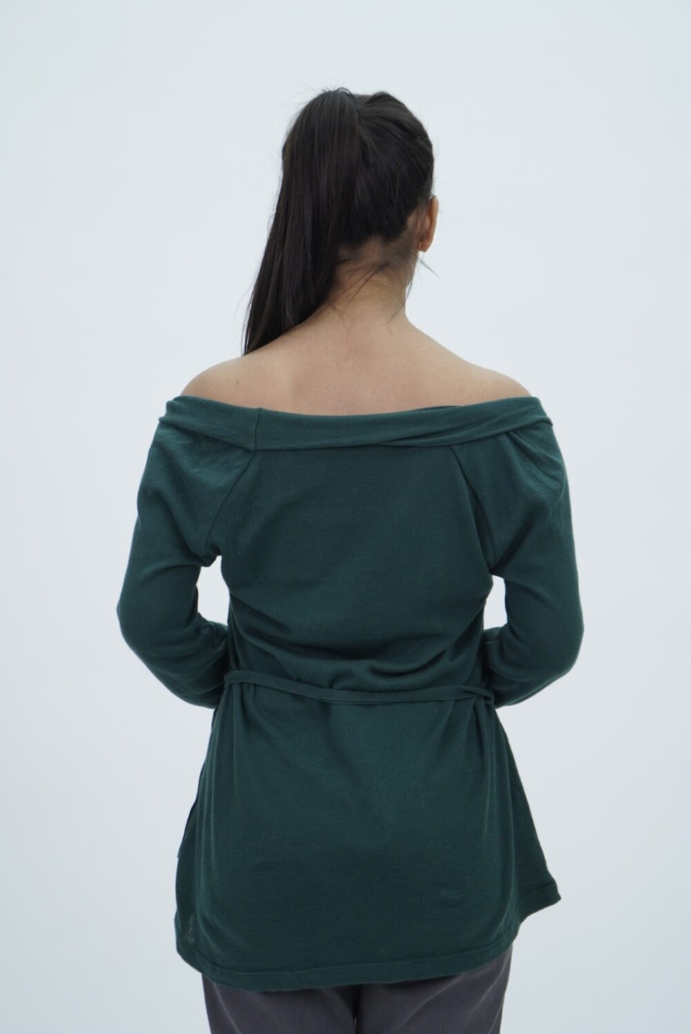 Stile Benetton Bottle Green Boat Neck Sweater With Belt - Image 2
