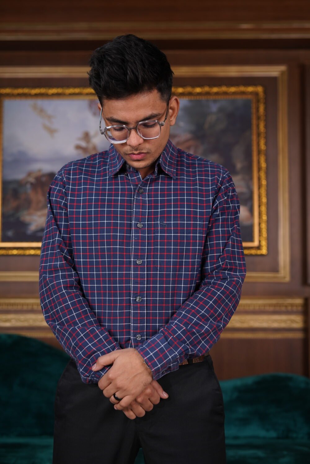 Abercromie & Fitch Blue With Red And White Check Long Sleeves Shirt