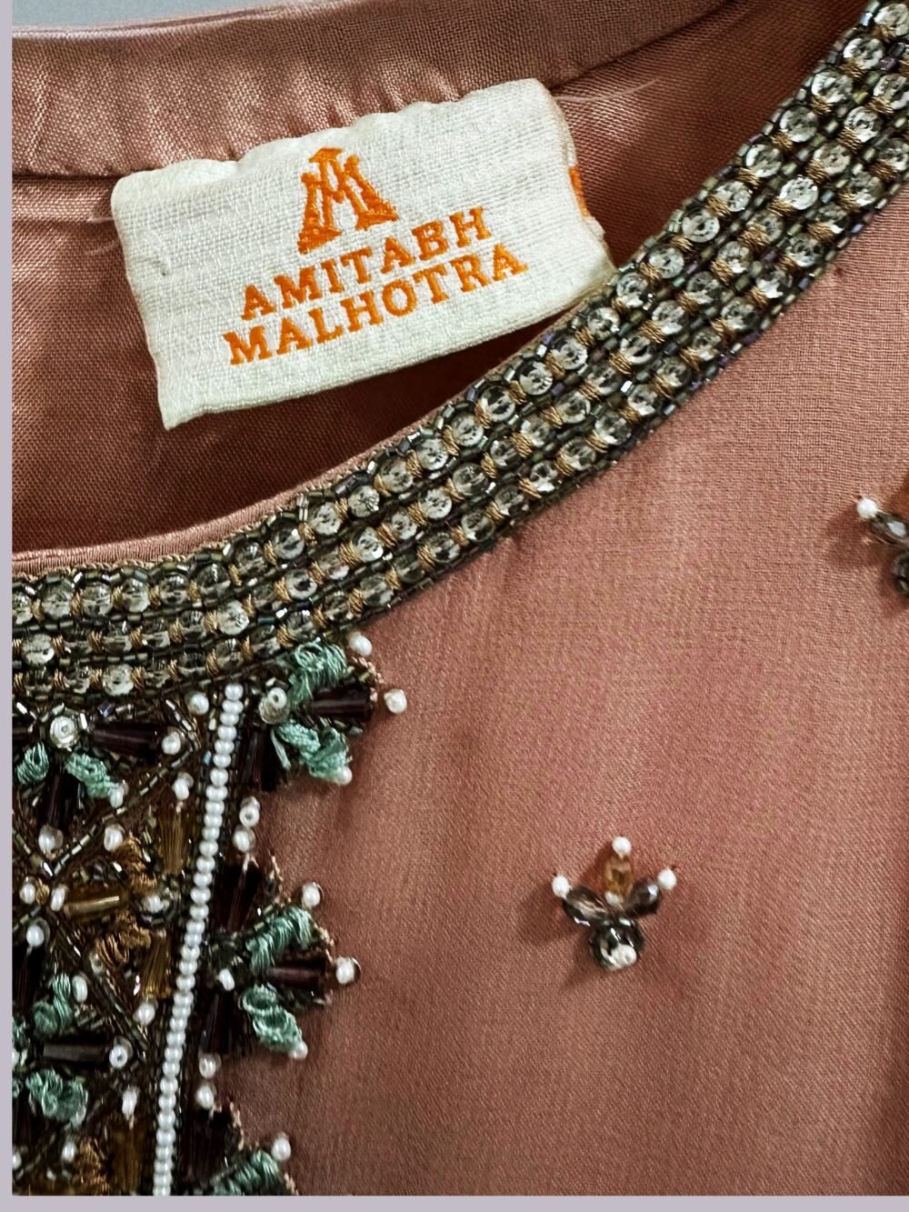 Blush pink designer Anarkali suit designed by Amitabh Malhotra